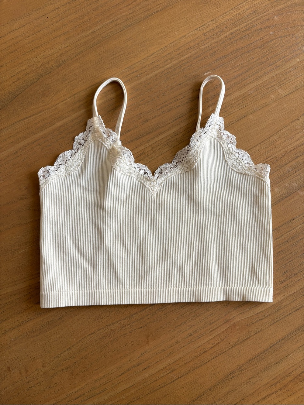 Wild Fable Cream Ribbed Lace-Trim Cami